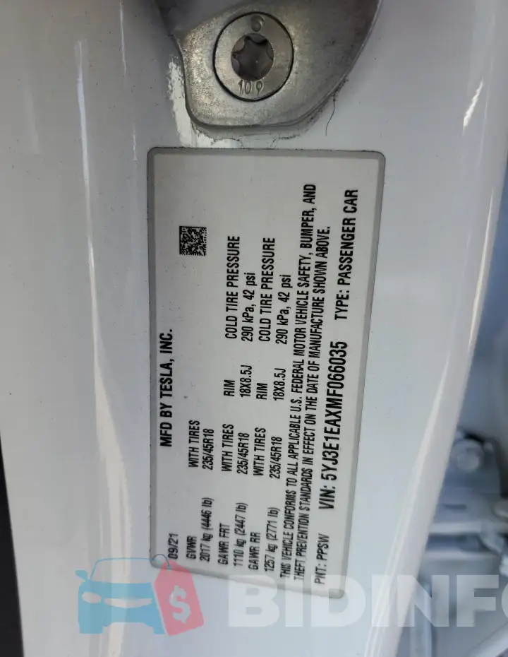 5YJ3E1EAXMF066035 Photo# 12
