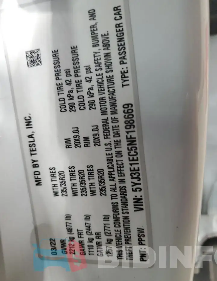 5YJ3E1EC5NF198669 Photo# 12