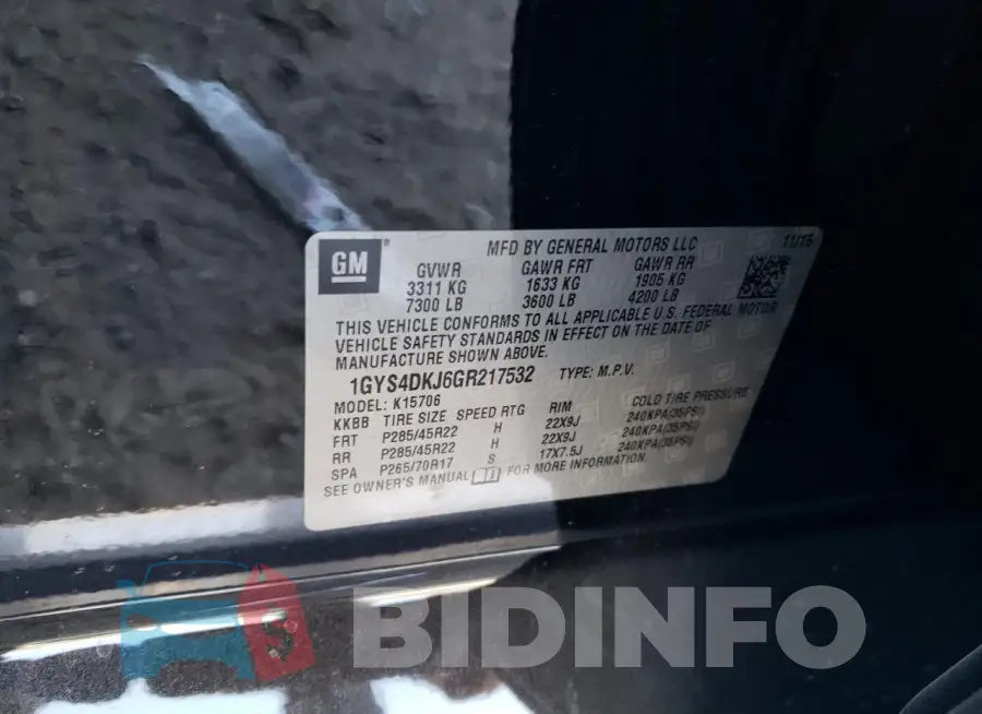 1GYS4DKJ6GR217532 Photo# 14