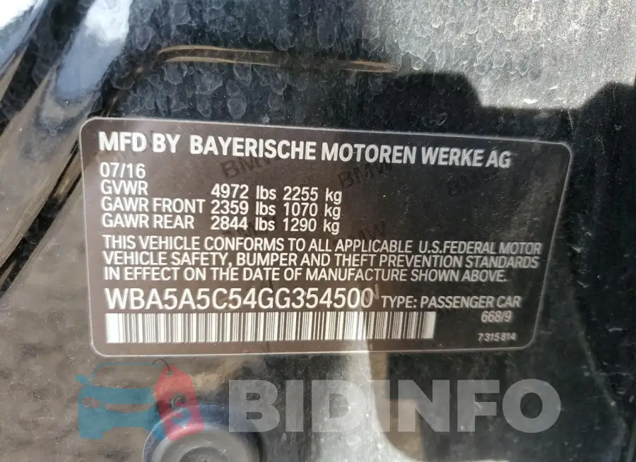 WBA5A5C54GG354500 Photo# 12