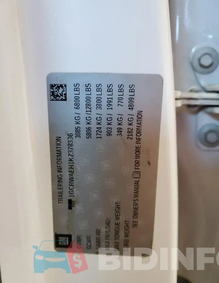1GCRWAEH1KZ378336 Photo# 12