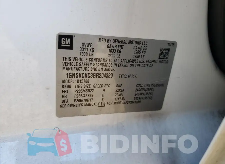 1GNSKCKC8GR204389 Photo# 13