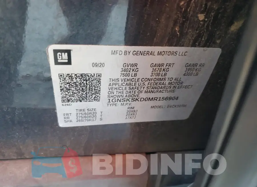 1GNSKSKD0MR156904 Photo# 14