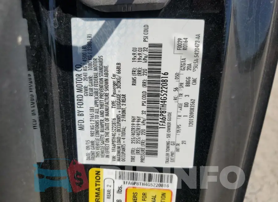 1FA6P8TH4G5220816 Photo# 12