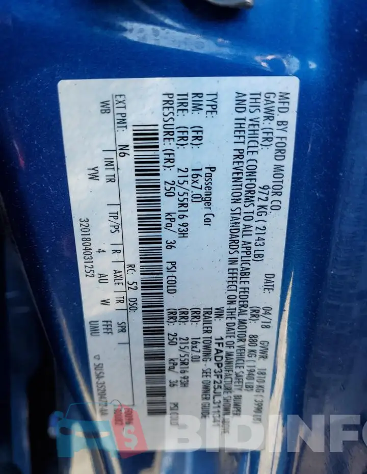 1FADP3F25JL311341 Photo# 12