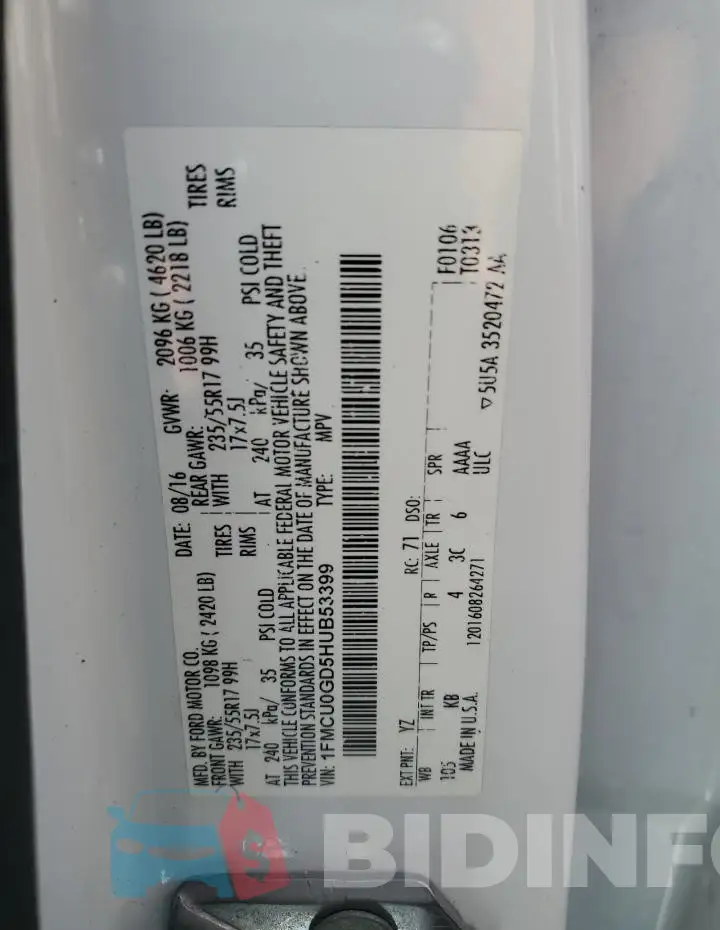 1FMCU0GD5HUB53399 Photo# 13