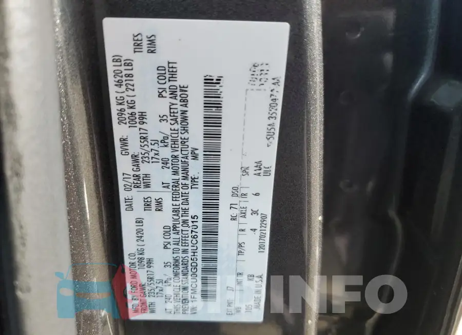 1FMCU0GD5HUC67015 Photo# 13