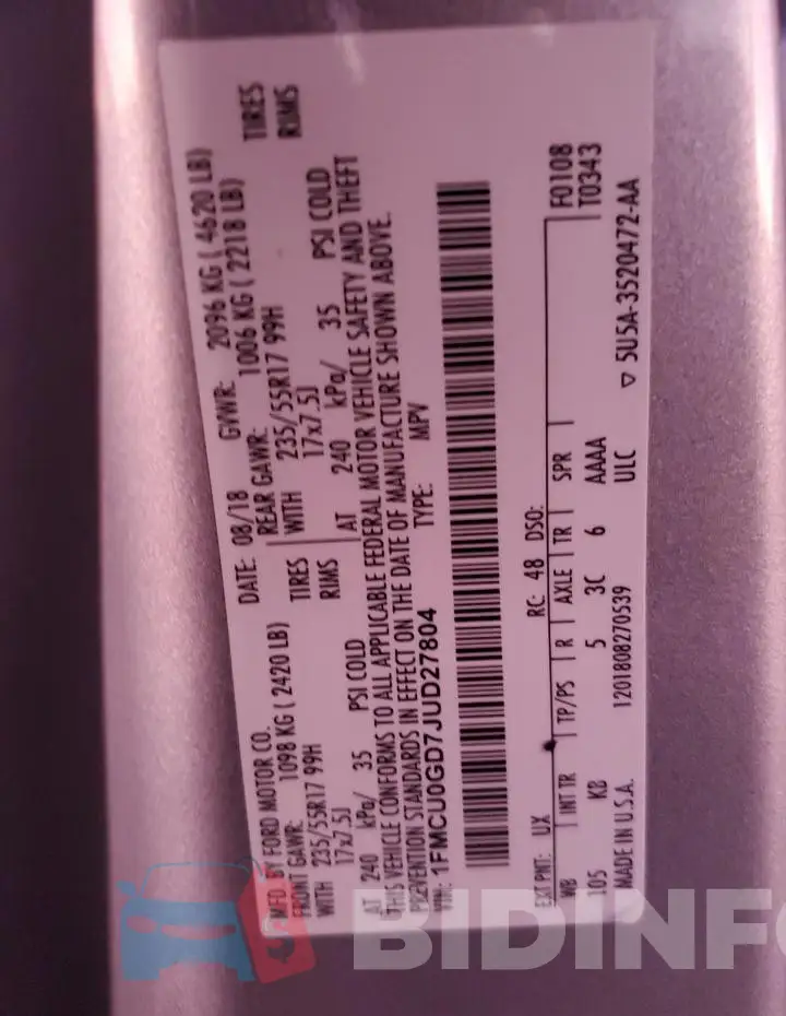 1FMCU0GD7JUD27804 Photo# 13