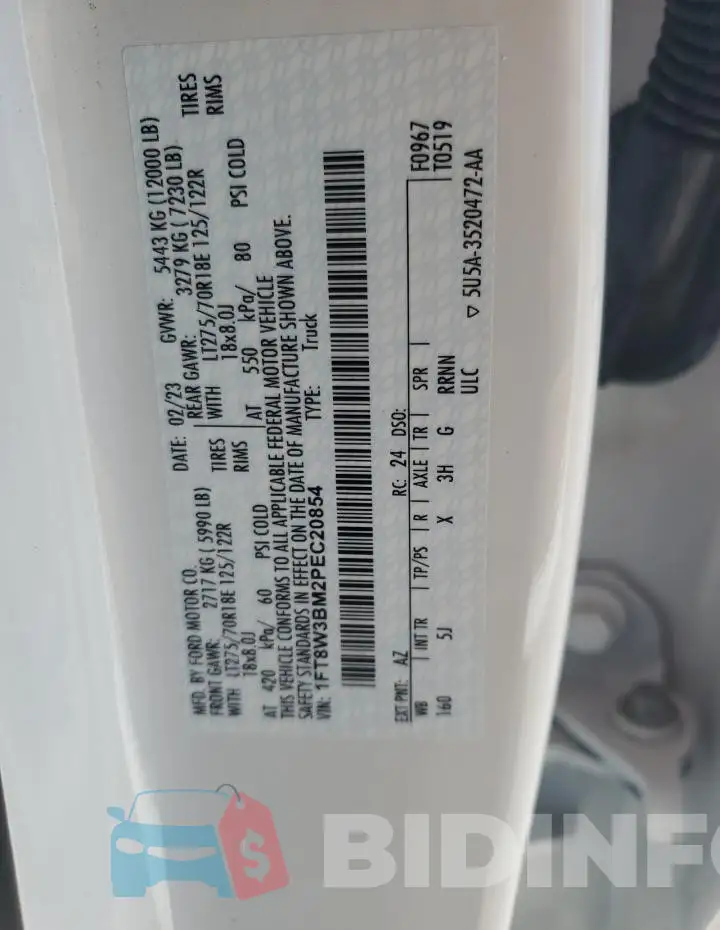 1FT8W3BM2PEC20854 Photo# 13