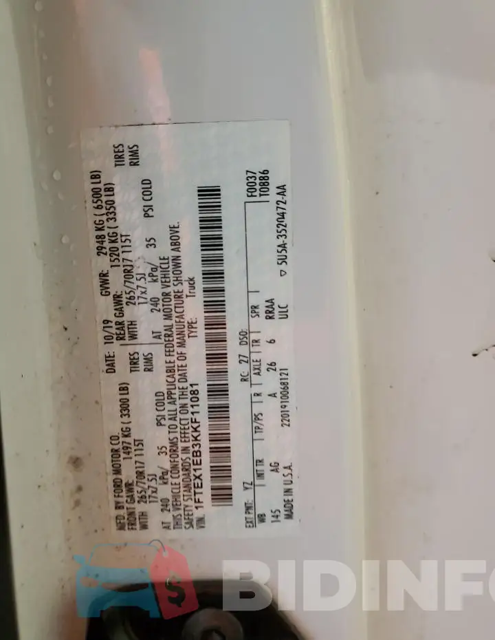 1FTEX1EB3KKF11081 Photo# 12