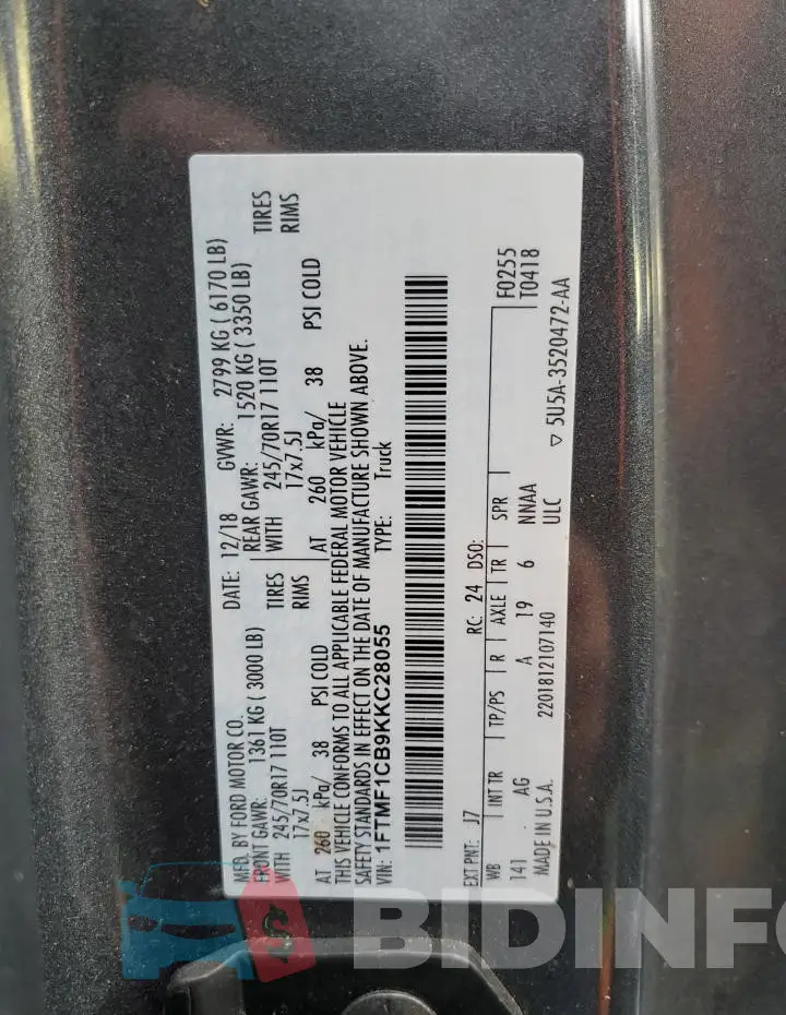 1FTMF1CB9KKC28055 Photo# 13