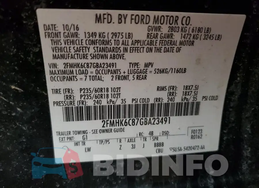2FMHK6C87GBA23491 Photo# 13