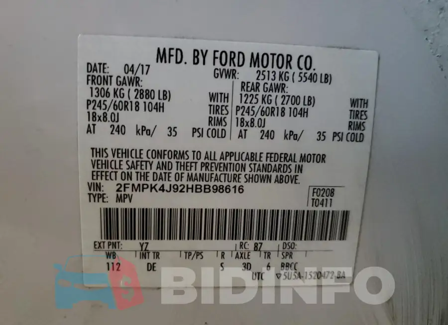2FMPK4J92HBB98616 Photo# 14