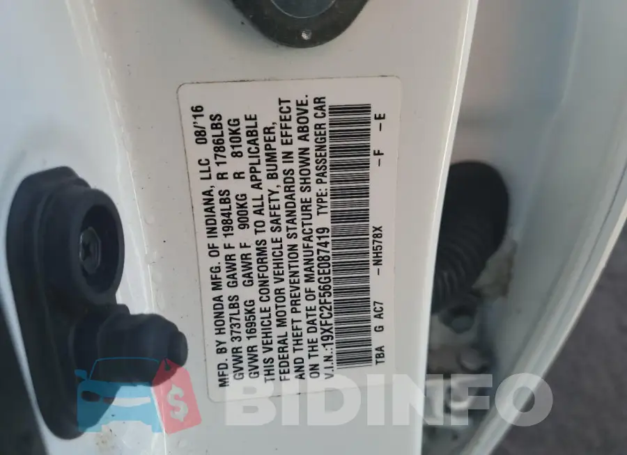 19XFC2F56GE087419 Photo# 12