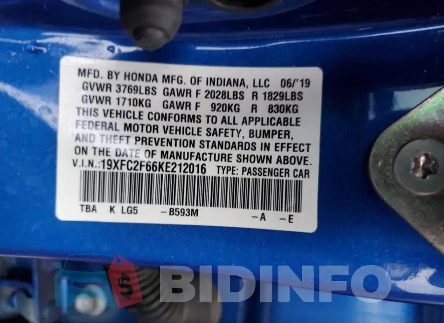 19XFC2F66KE212016 Photo# 12