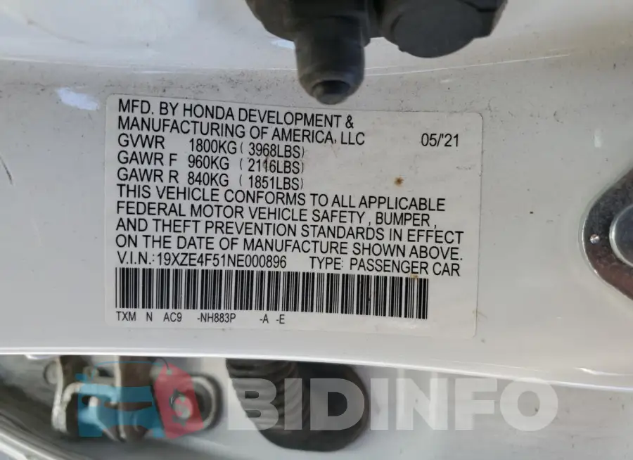 19XZE4F51NE000896 Photo# 13