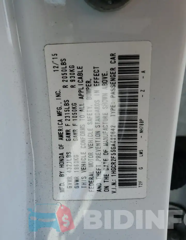 1HGCR2F55GA090642 Photo# 12