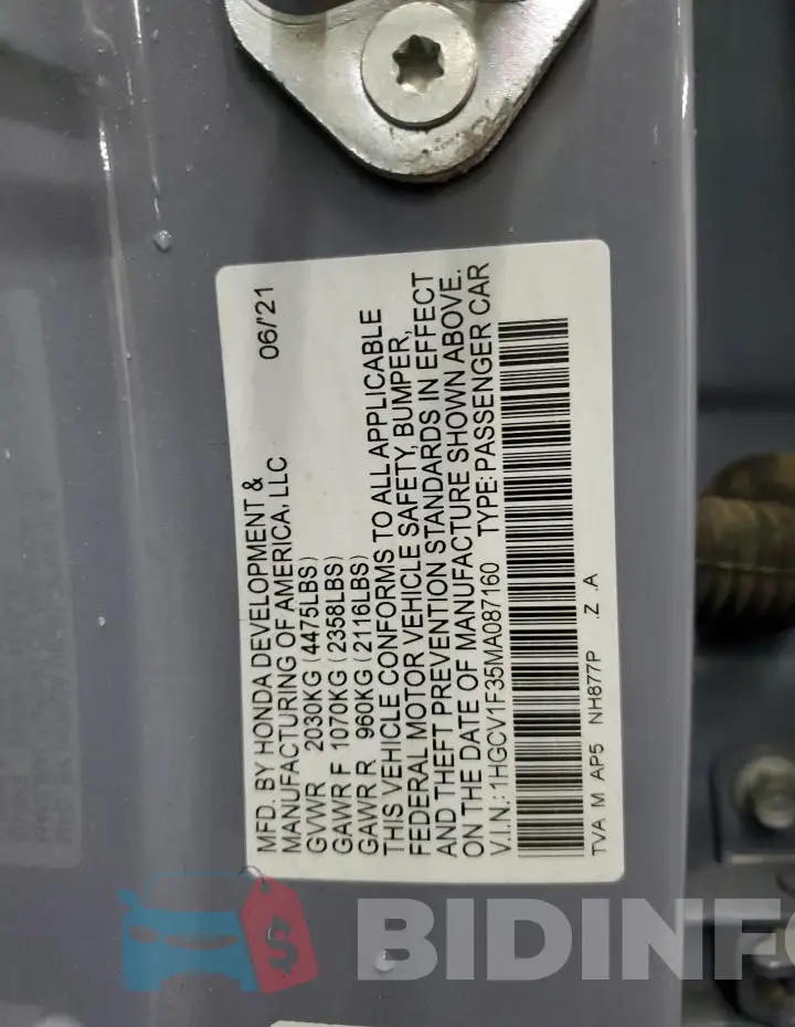 1HGCV1F35MA087160 Photo# 12