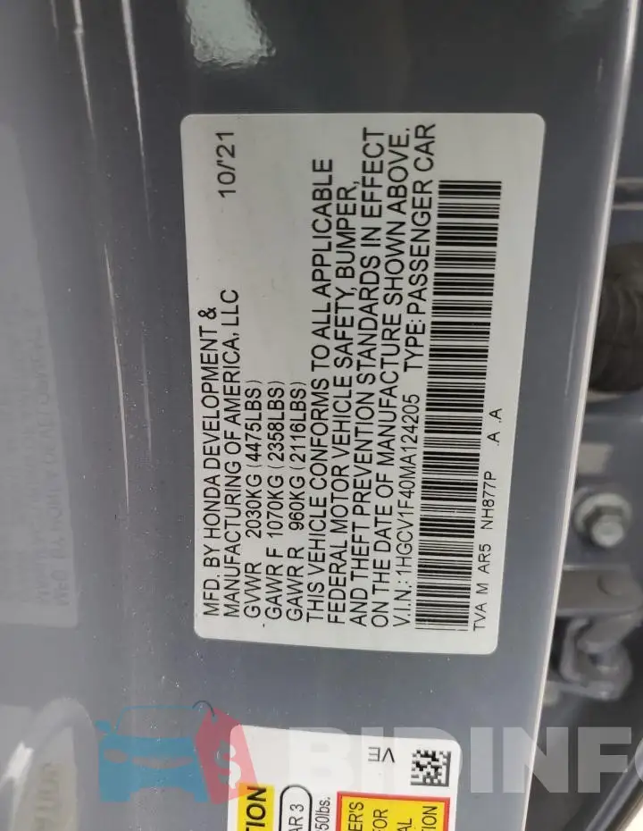 1HGCV1F40MA124205 Photo# 12