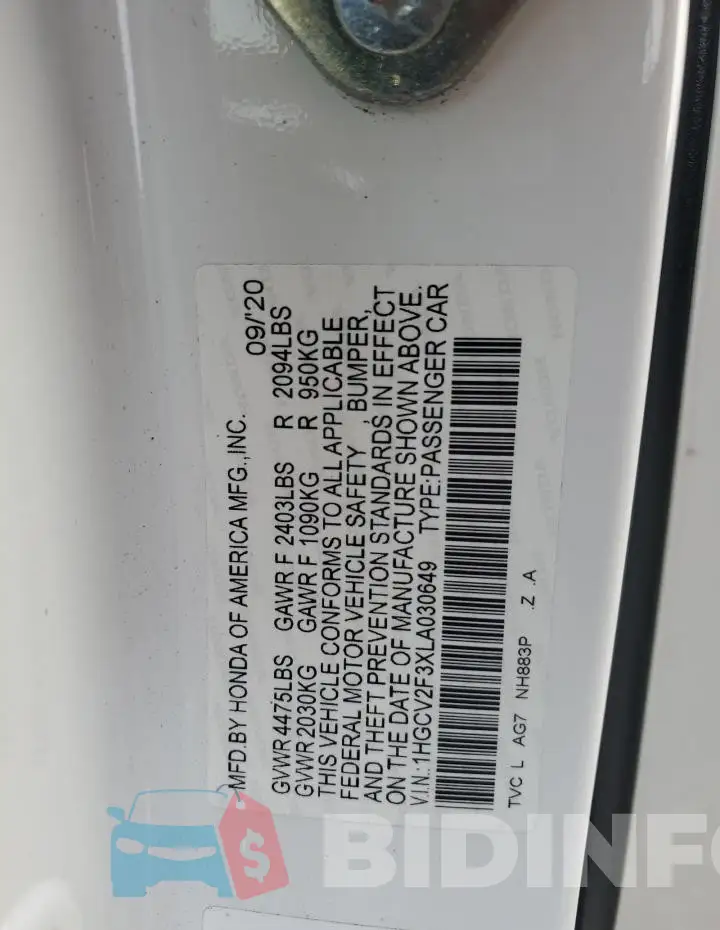 1HGCV2F3XLA030649 Photo# 12