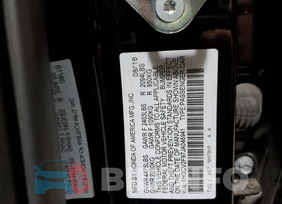 1HGCV2F97JA046941 Photo# 12