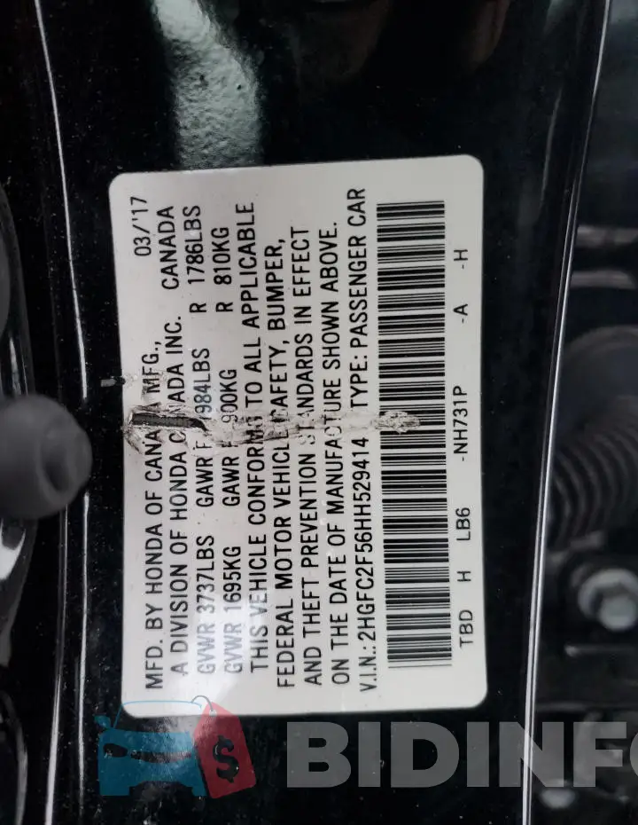 2HGFC2F56HH529414 Photo# 13