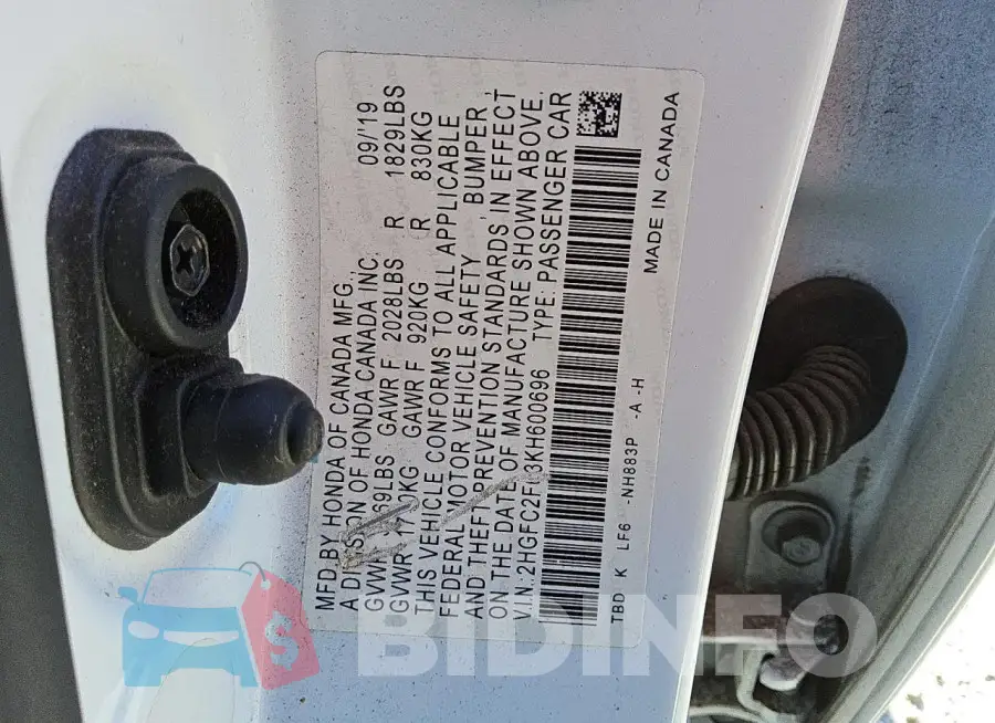2HGFC2F63KH600696 Photo# 12