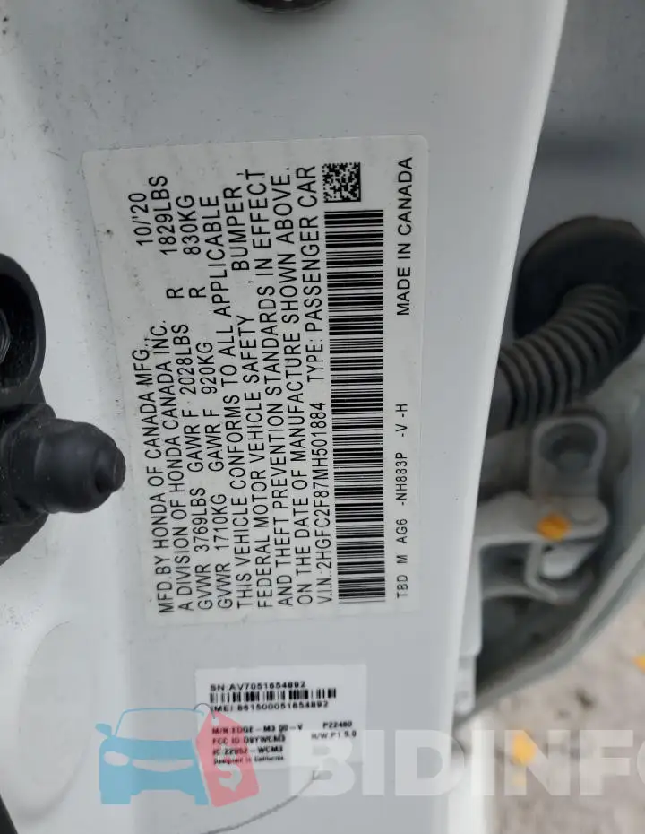 2HGFC2F87MH501884 Photo# 12
