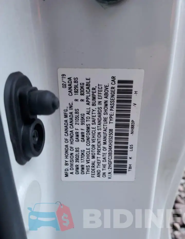 2HGFC3B34KH352508 Photo# 12