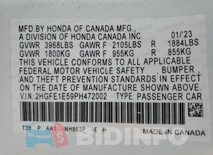 2HGFE1E59PH472002 Photo# 13