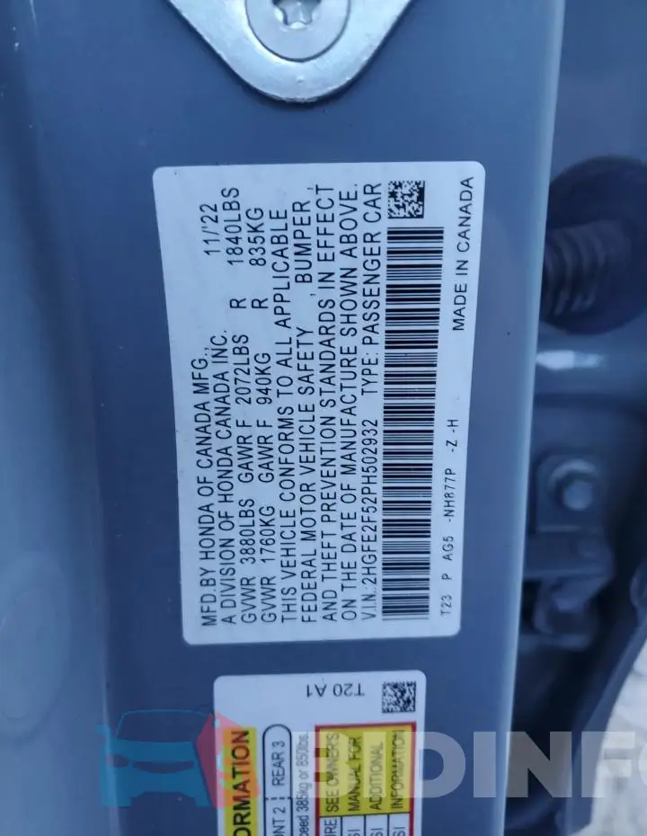 2HGFE2F52PH502932 Photo# 12
