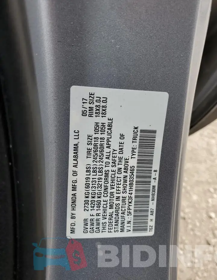 5FPYK3F41HB035465 Photo# 12
