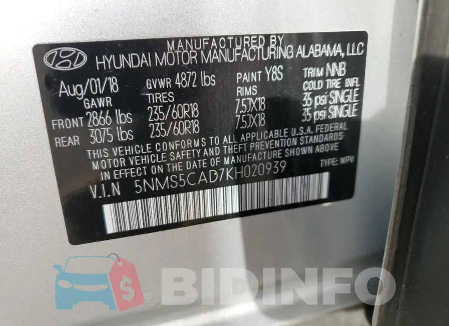 5NMS5CAD7KH020939 Photo# 13