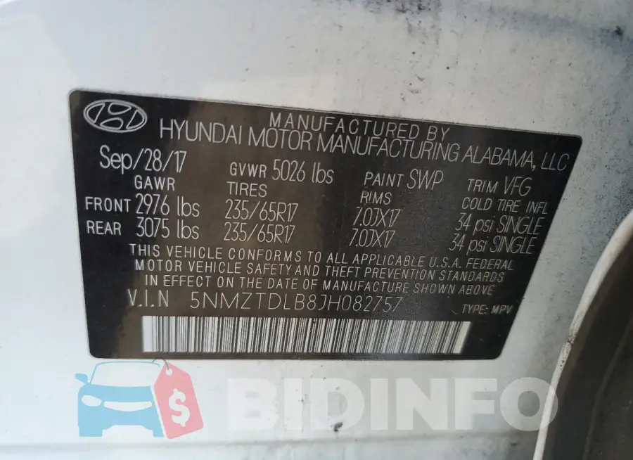 5NMZTDLB8JH082757 Photo# 13
