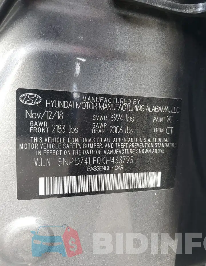 5NPD74LF0KH433795 Photo# 12