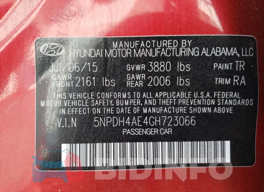 5NPDH4AE4GH723066 Photo# 12
