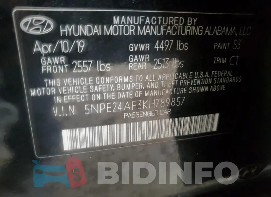 5NPE24AF3KH789857 Photo# 12