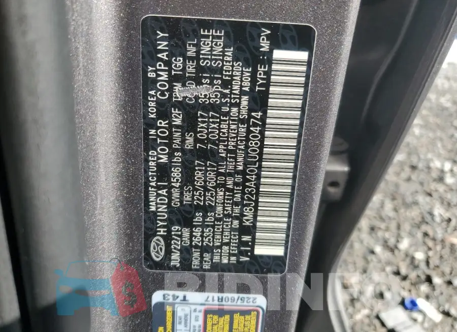 KM8J23A40LU080474 Photo# 13