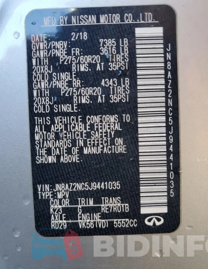 JN8AZ2NC5J9441035 Photo# 14