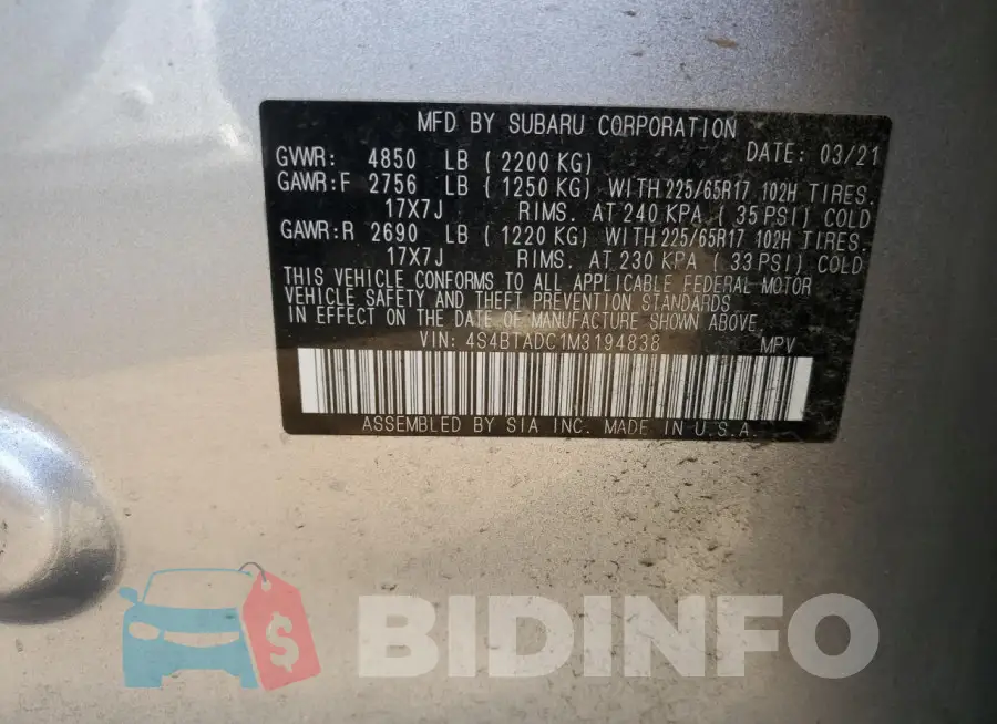 4S4BTADC1M3194838 Photo# 12