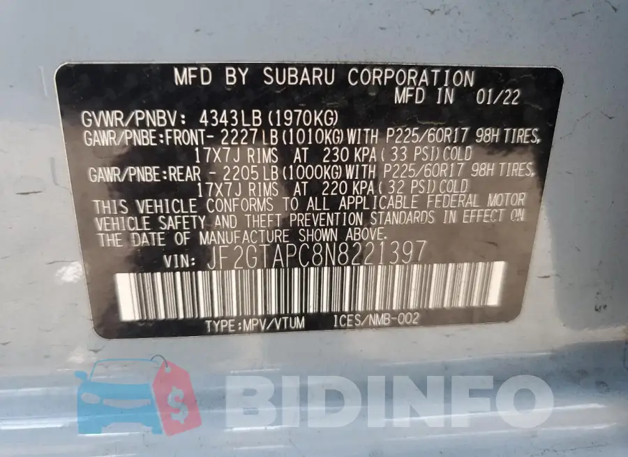 JF2GTAPC8N8221397 Photo# 13