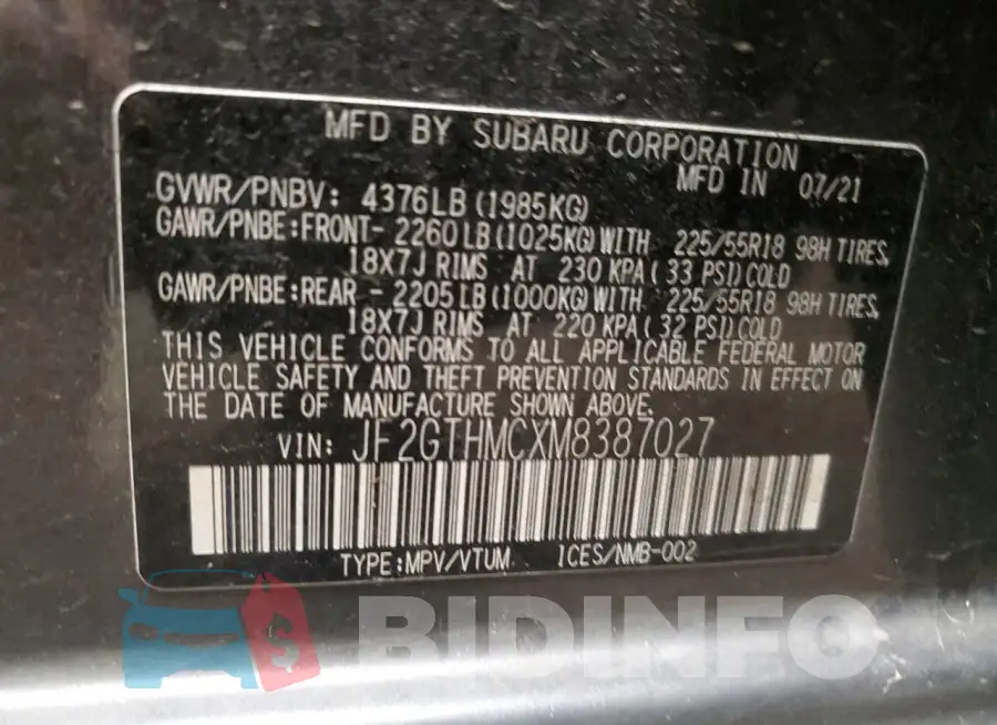JF2GTHMCXM8387027 Photo# 13