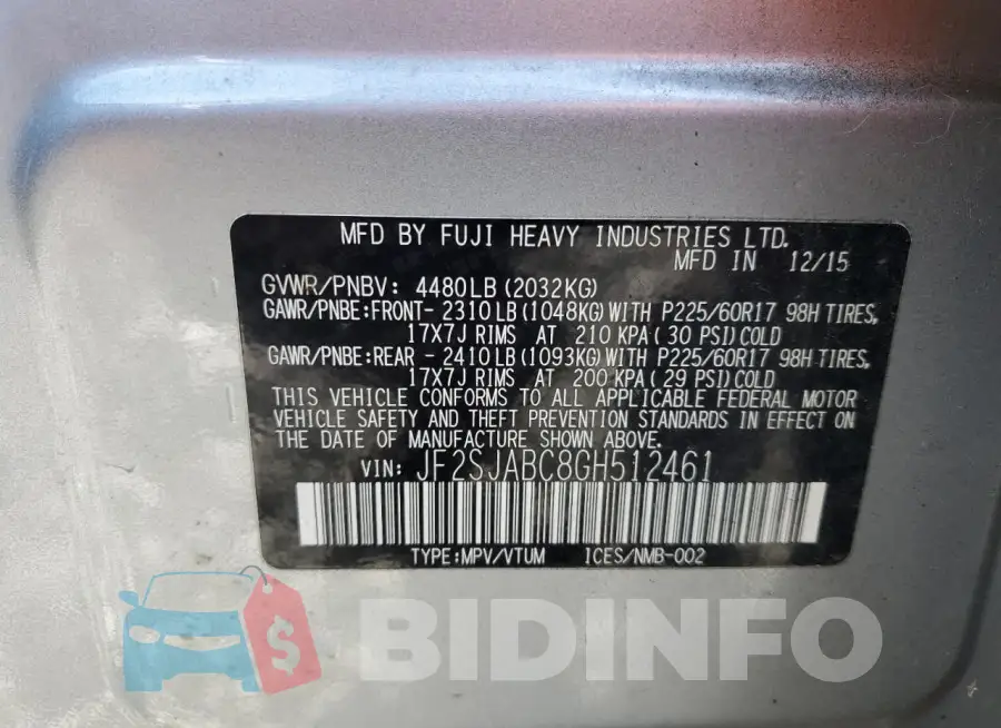 JF2SJABC8GH512461 Photo# 13