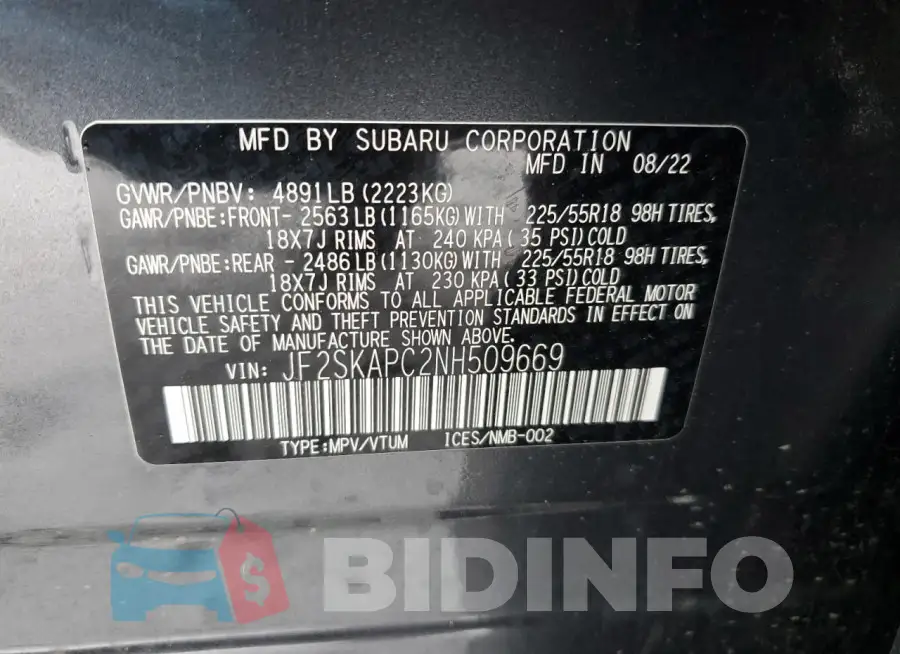JF2SKAPC2NH509669 Photo# 14