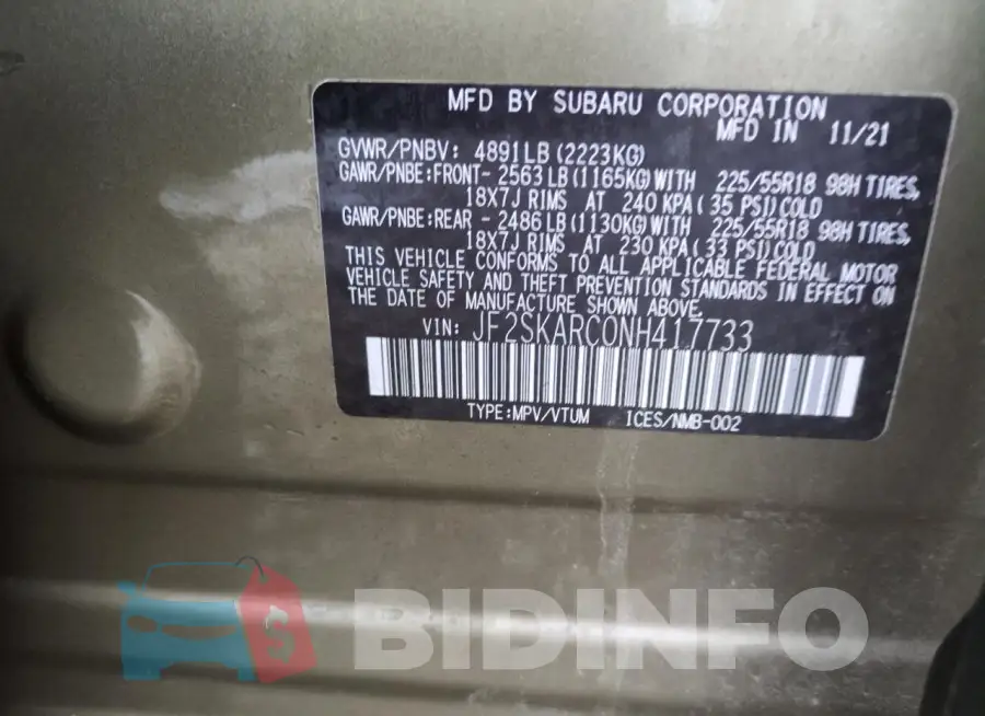 JF2SKARC0NH417733 Photo# 12
