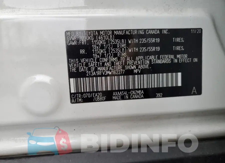 2T3A1RFV3MW162277 Photo# 13