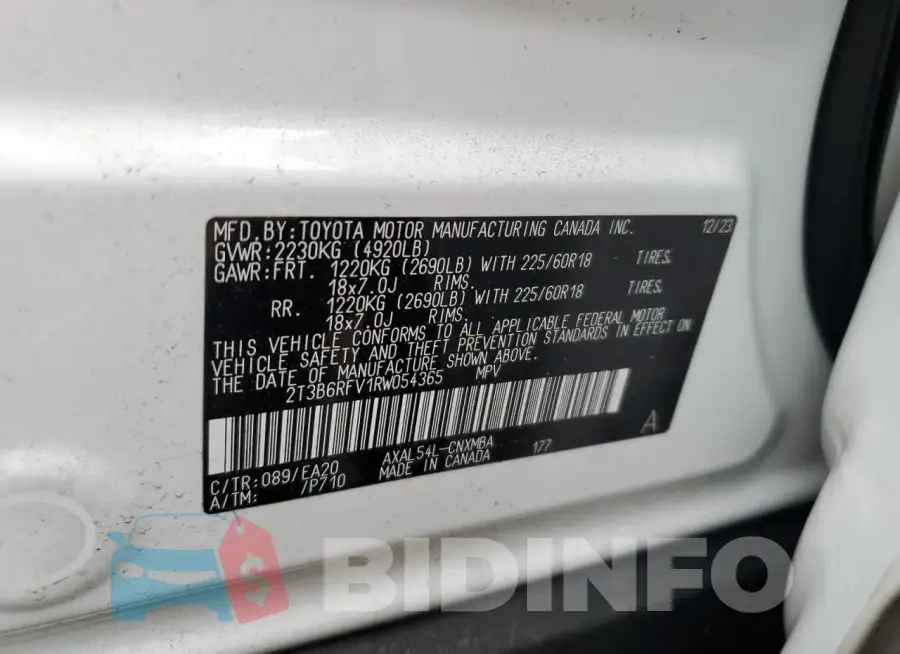2T3B6RFV1RW054365 Photo# 13