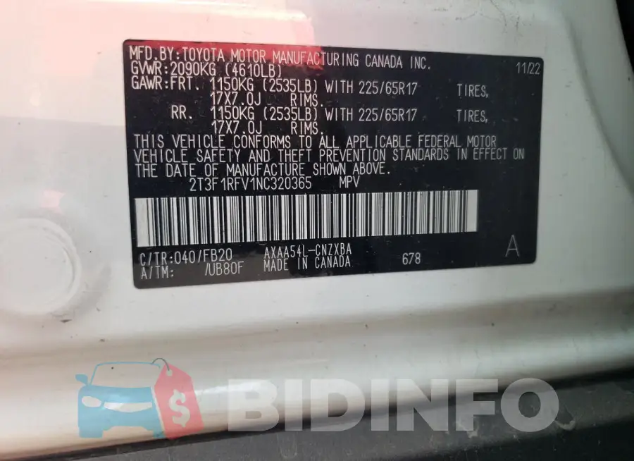 2T3F1RFV1NC320365 Photo# 12