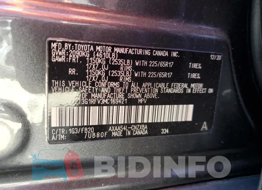 2T3G1RFV3MC169421 Photo# 13