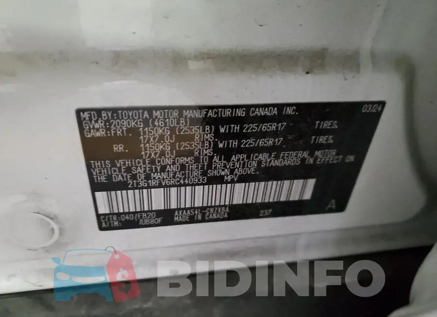 2T3G1RFV6RC440933 Photo# 13
